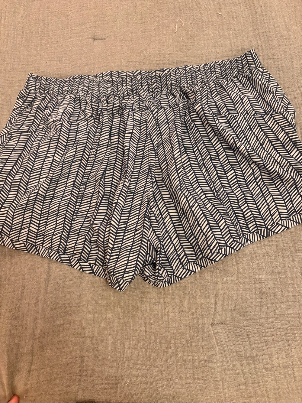 Athleta Navy and White Chevron-Stripe Athletic Shorts